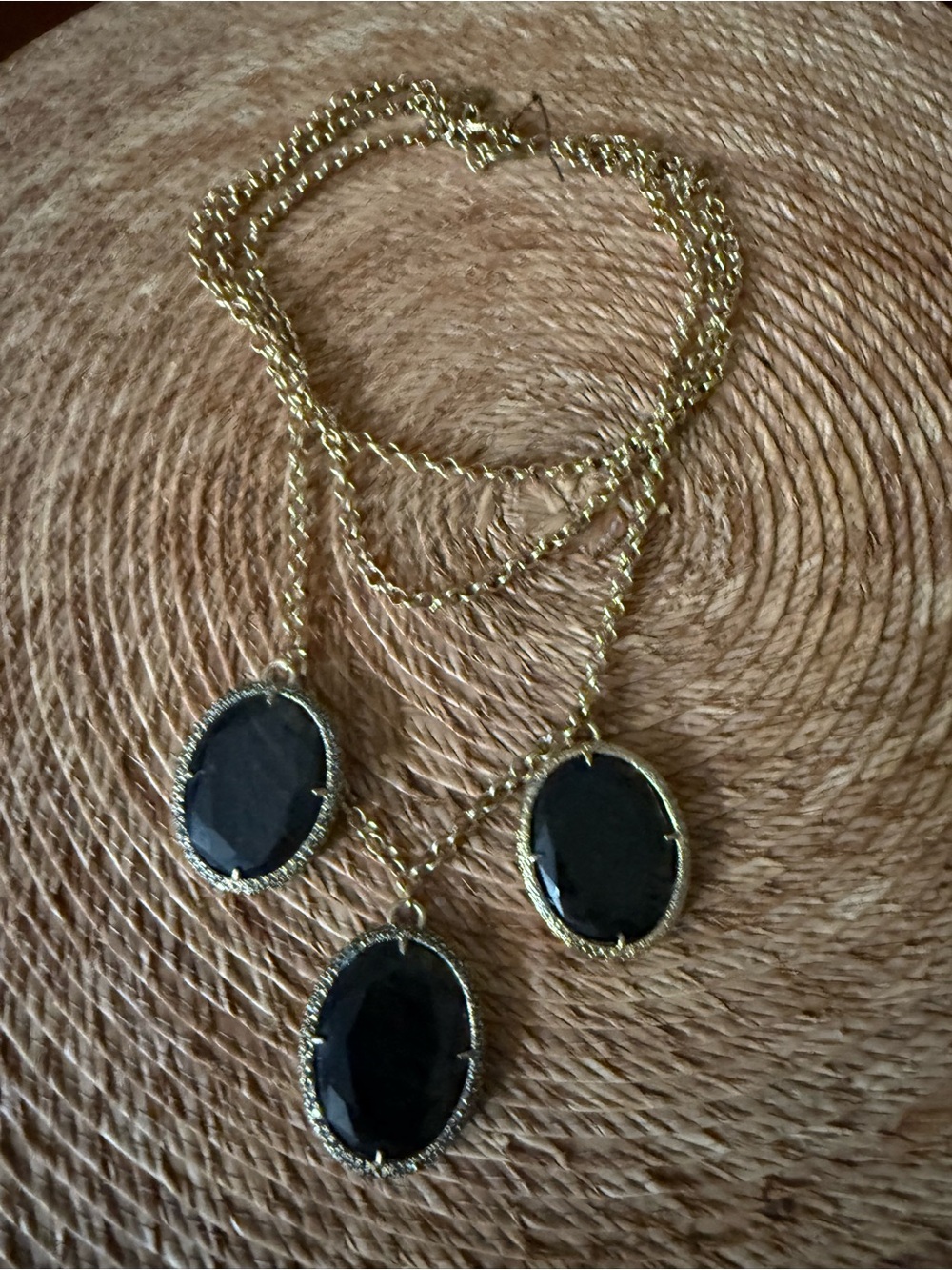Vintage Talbots Gold Chain Necklace with Triple Black Stone Pendant